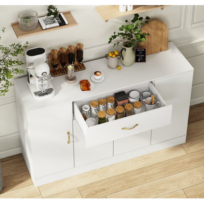 Buffet avec rangement, grande armoire de rangement pour la cuisine avec 1 tiroir et 4 portes, café moderne pour la salle à manger, blanc