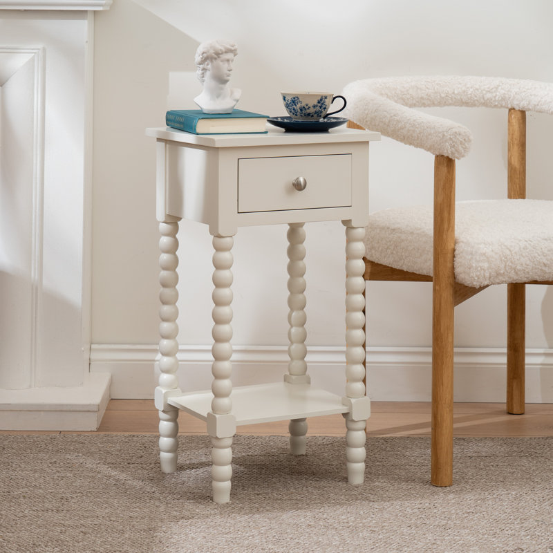 Solid Wood End Table, Ivory