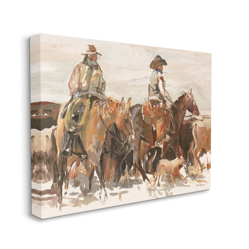 Cowboys and Horses Farm Western, peinture sur toile tendue surdimensionnée par Marilyn Hageman, H 36 po x l 48 po x P 1,5 po