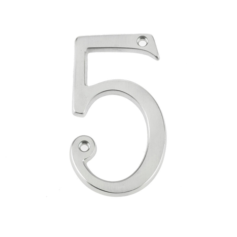 7.5cm H Brass House Number, Satin Chrome, 5
