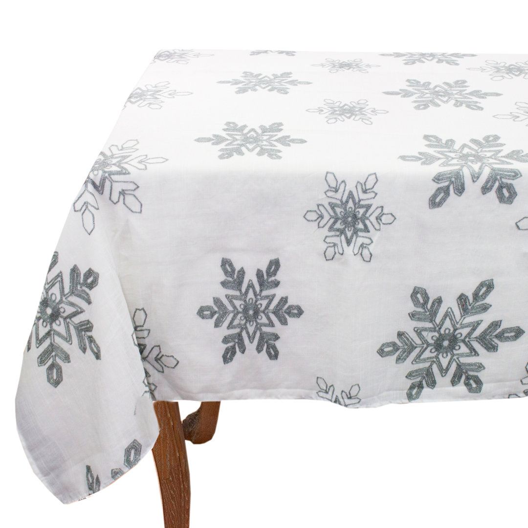 Silver Embroidered Snowflake Holiday White 60" Square Tablecloth The Holiday Aisle®