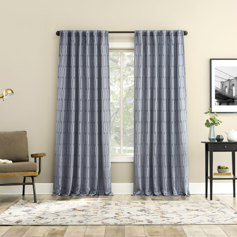Dover Tonal Geometric Semi-Sheer Back Tab Curtain Panel, 52" W x 84" L, Blue