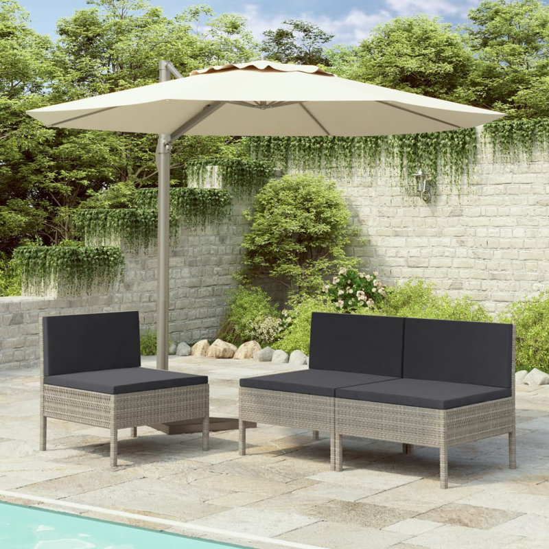 Ingifast 3 Piece Sofa Seating Group with Cushions, Anthracite, Gray