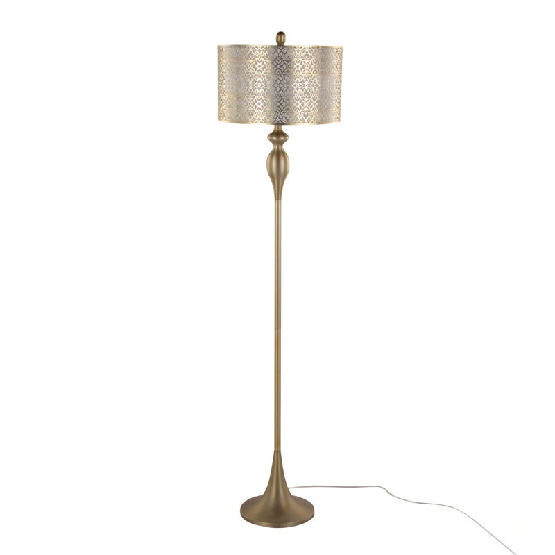 Ashland Contemporary Metal Floor Lamp With Gold Finish And Elegant Double-Layered Off-White Linen Shade For Stylish Illumination