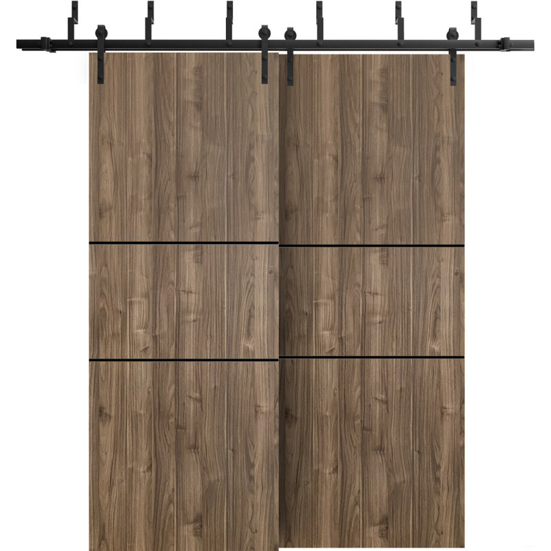 Porte de grange en bois massif massif, Noyer, 48 po x 80 po