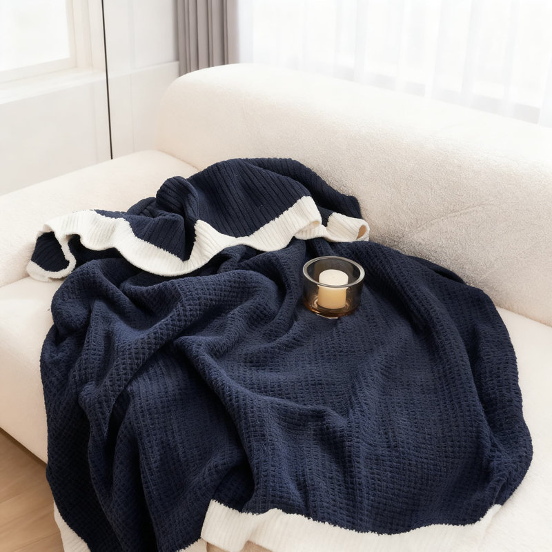 Jeté en chenille en tricot gaufré pour canapé, couverture de canapé décorative ultra douce et confortable, respirante et chaude pour toutes les saisons