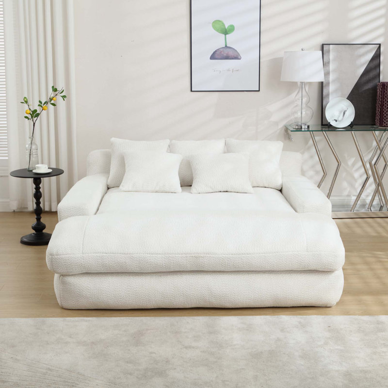 Canapé-lit rembourré Axiel, Chenille blanche, H 25,2 po x l 53,54 po x P 71,26 po