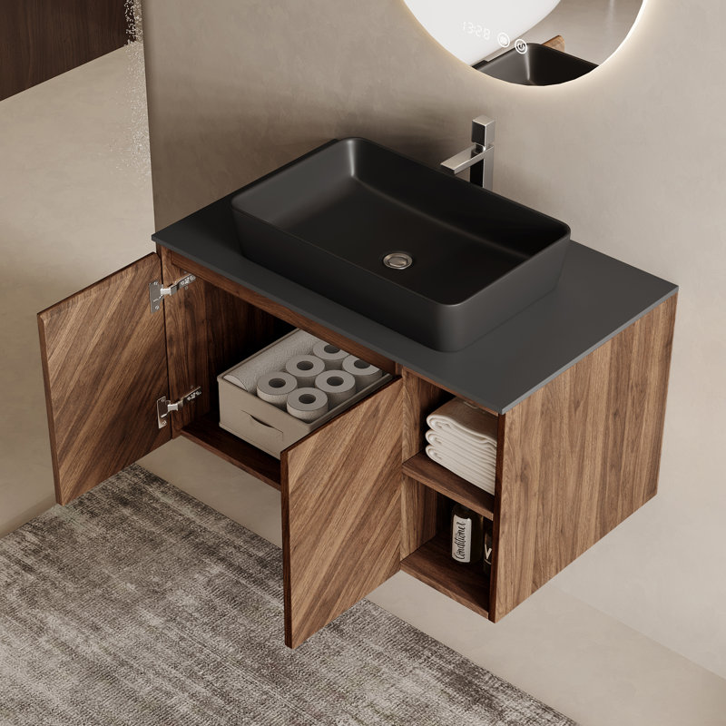 Meuble-lavabo simple en bois brun, Bois brun, 30"