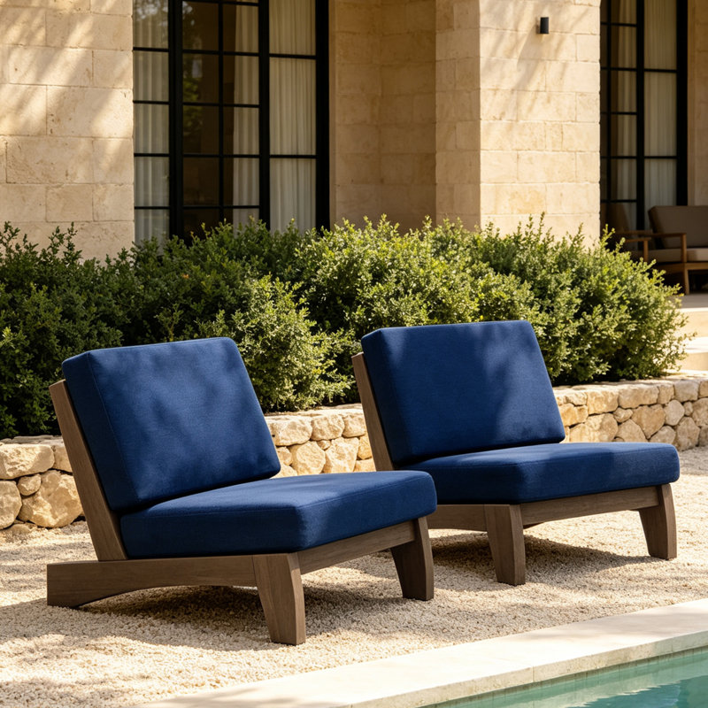 Ensemble de sièges d'extérieur 2 pièces avec coussins pour patio ou jardin Polett, Marine, Brun