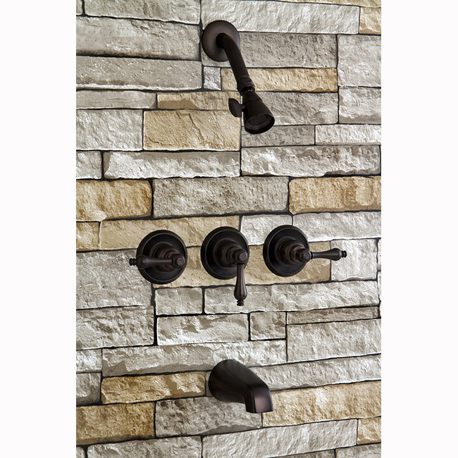 Kingston Brass Victorian Triple-Handle Tub and Shower Faucet, Oil Rubbed Bronze, Lever Handle