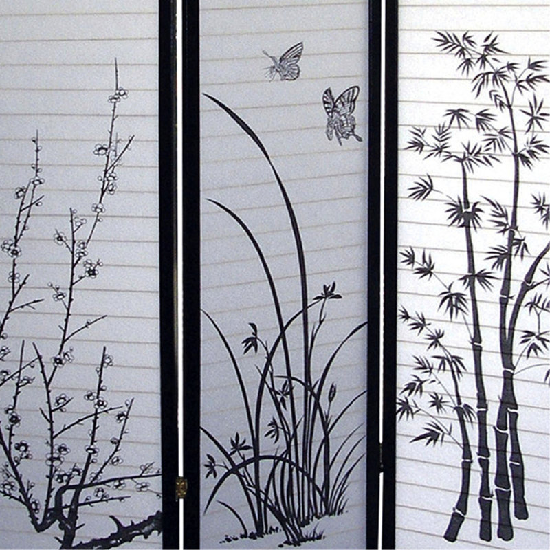 Paravent de 70 po de hauteur à 3 pièces avec motif floral et noir