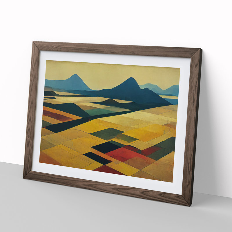 Abstract Meadow Landscape Vol.1 - Framed Print, 34cm H x 46cm W x 2cm D, Walnut