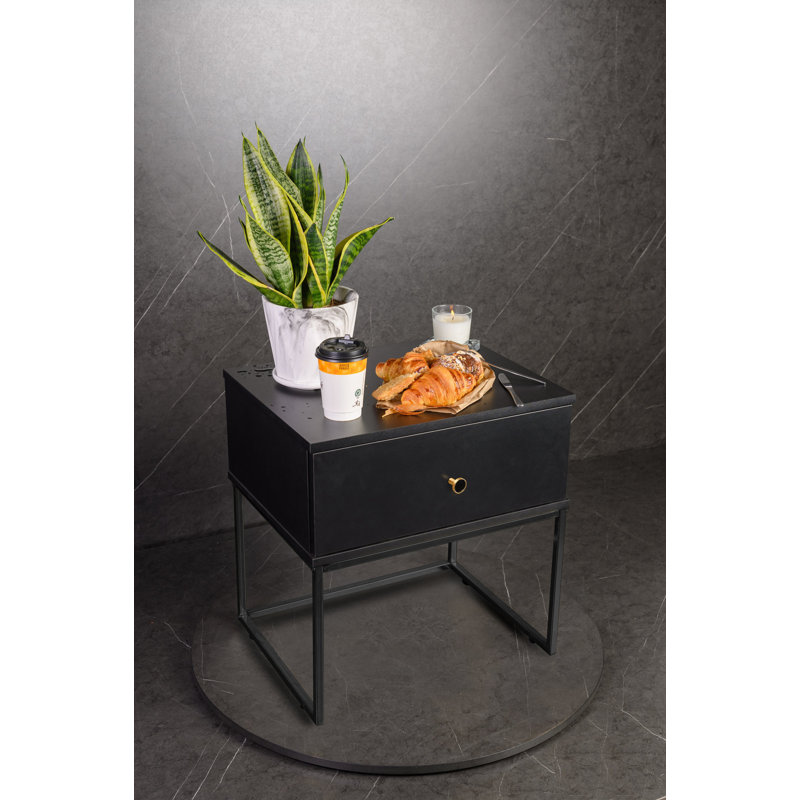 Arnold 50cm W Manufactured Wood Bedside Table, Black