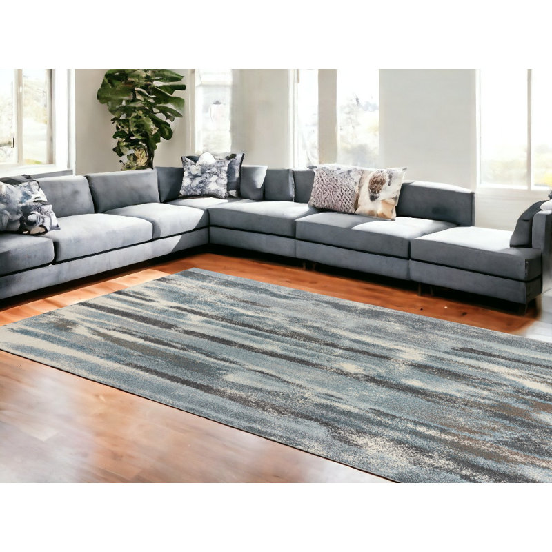 Tapis bleu sarcelle et gris, Rectangle 7 pi 10 po x 10 pi 10 po