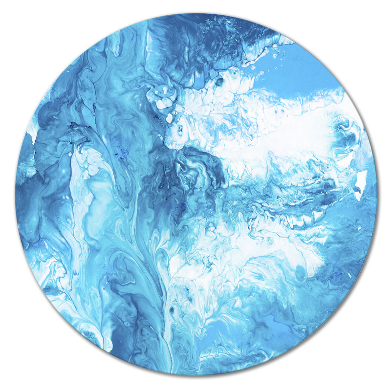 Art liquide en bleu clair et turquoise - peinture sans cadre sur métal
