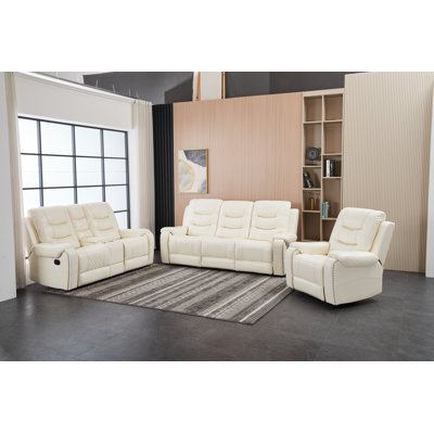  Leather Motion Recliner Set, 3 - Piece (Sofa, Loveseat, Chair) , Modern Reclining Furniture For Living Room/Home Theater/Office