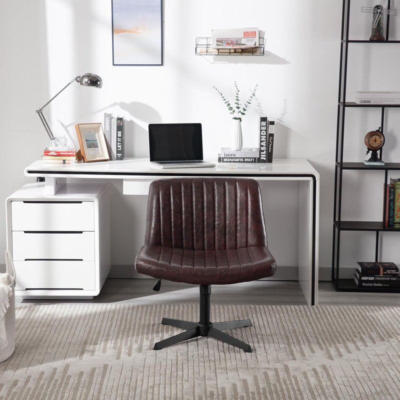 Recliner Without Armrests, Office Chair, Desk Chair Swivel Chair, Ergonomic Chair, Imitation Leather Chair, Height-Adjustable Chair, 360° Swivel, Upholstered Chair, With Rocking Function, Dark Brown