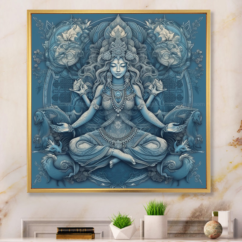 Divine déesse Yogini en bleu divin I - impressions d'art mural de yoga, H 16 po x l 16 po x P 1 po, Cadre flottant doré