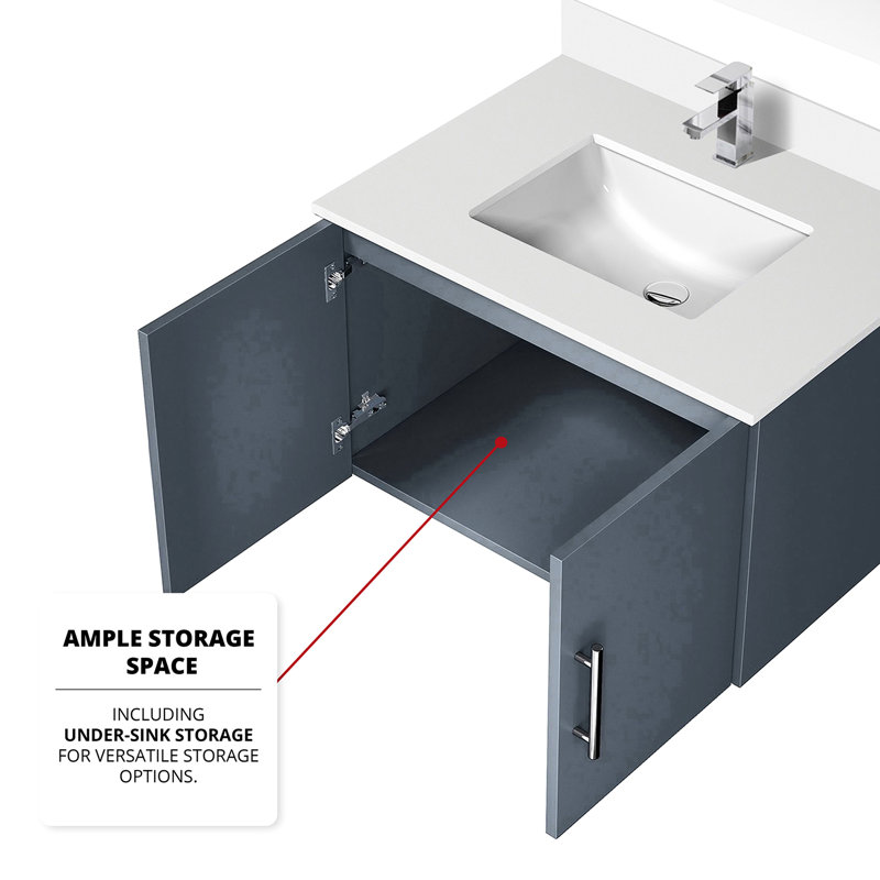 30 po Meuble-lavabo gris foncé avec comptoir en quartz, robinet - teinture - robinet de meuble de salle de bain, miroir - conception