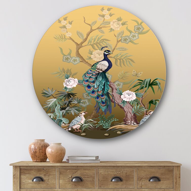 Bless international Chinoiserie With Birds And Peonies VI Traditional  Metal Circle Wall Art  Reviews Wayfair Canada