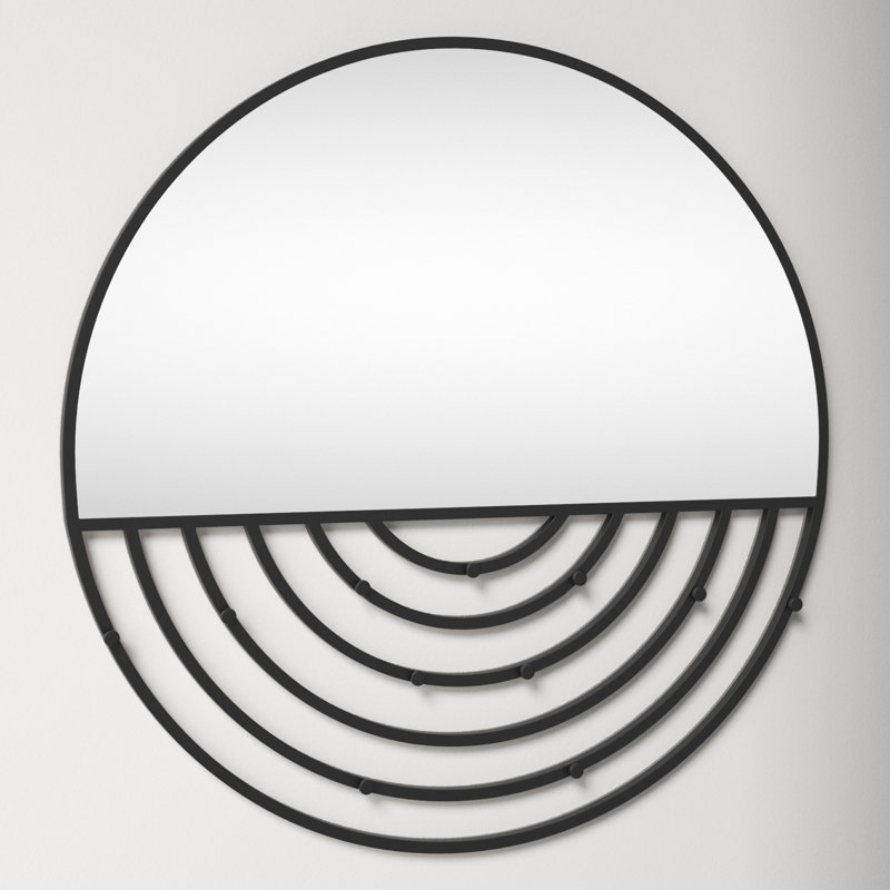 Metal Flat Wall Mirror with Hooks