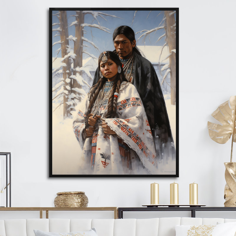 Native Winter Traditional Warrior, H 32 po x l 16 po x P 1 po, Cadre flottant noir