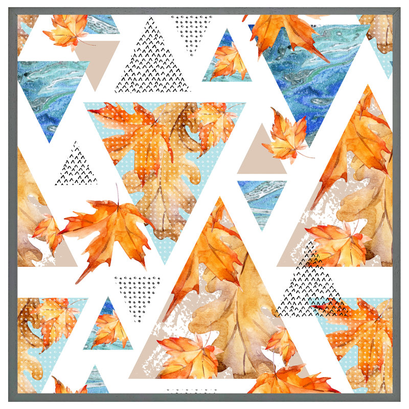 Asgari Autumn Geometrics With Maple Leaves - Single Picture Frame Print, 31cm H x 31cm W, Grey Framed