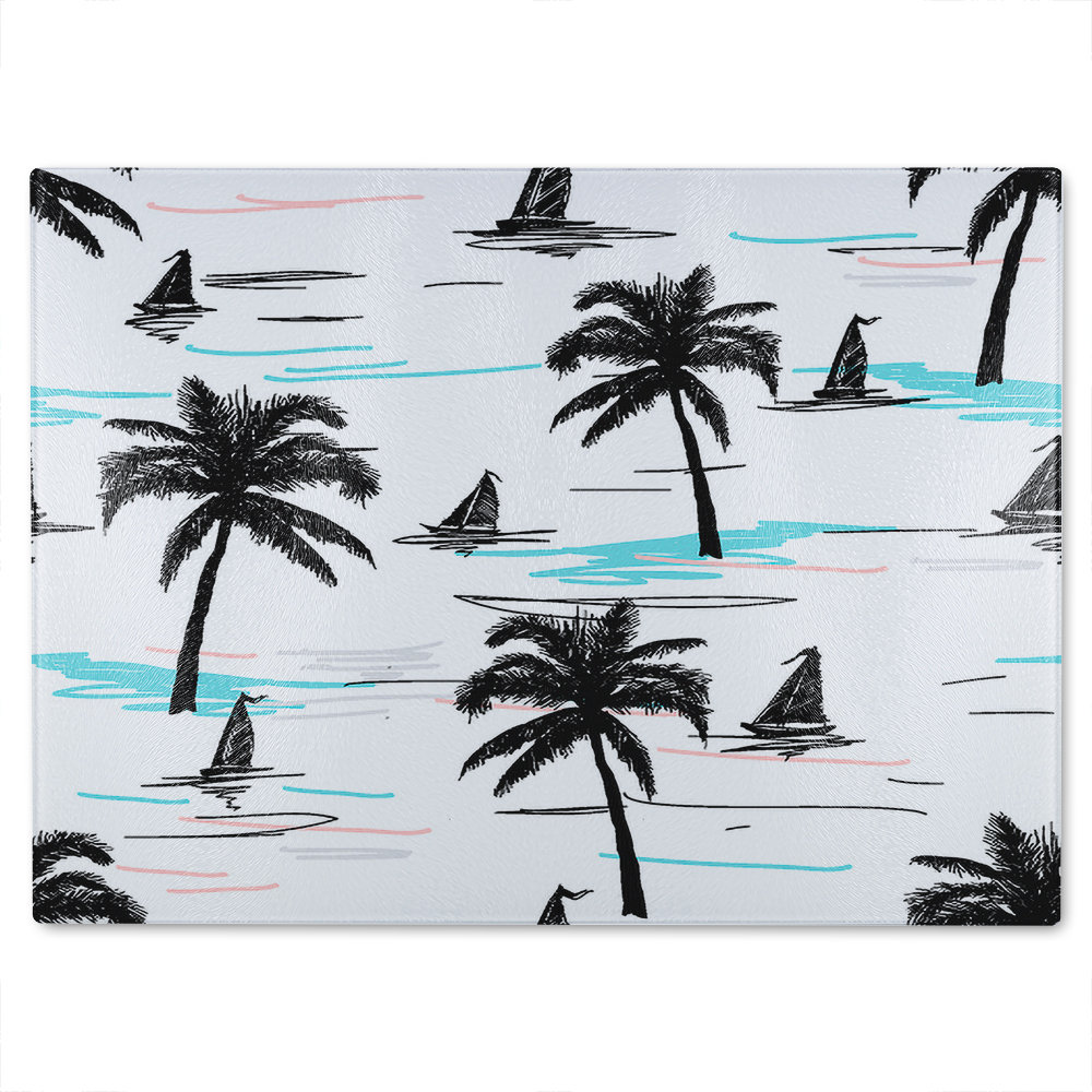Palm Trees & Sailboats Glass Chopping Board