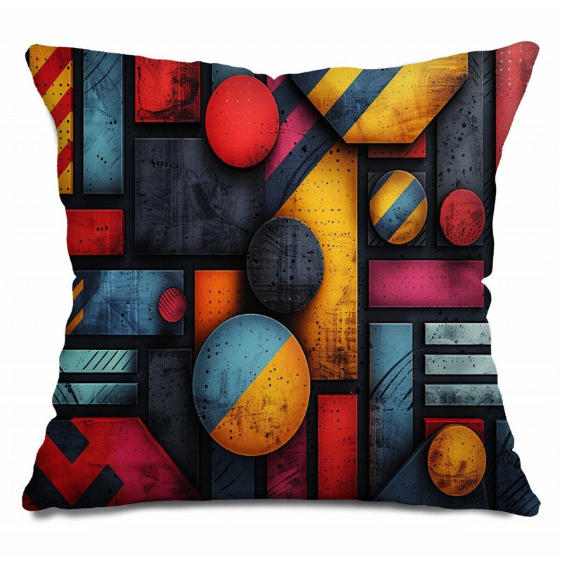 Coussin décoratif en formes géométriques, sergé de coton, H 16 po x l 16 po