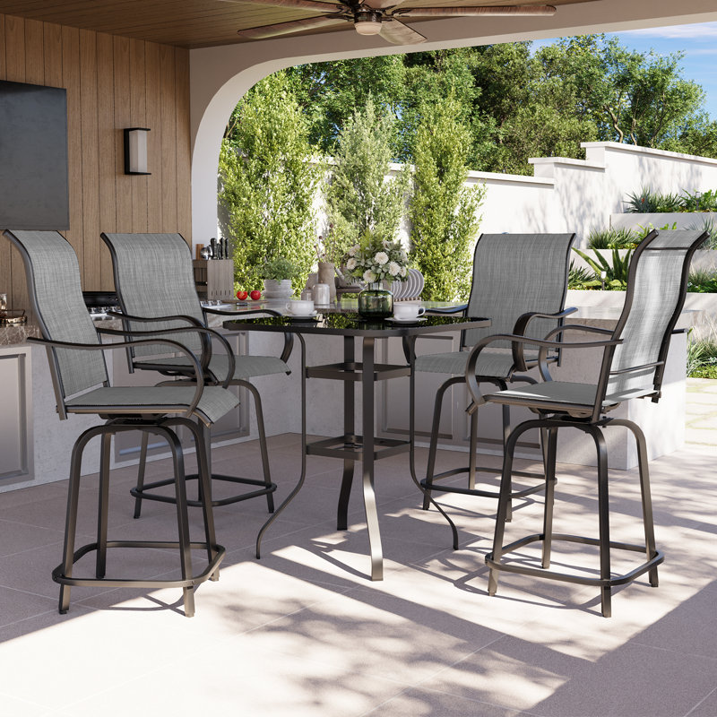 All-Weather PVC-Coated Polyester Swivel Patio Bar Height Stools, 4, Light Gray