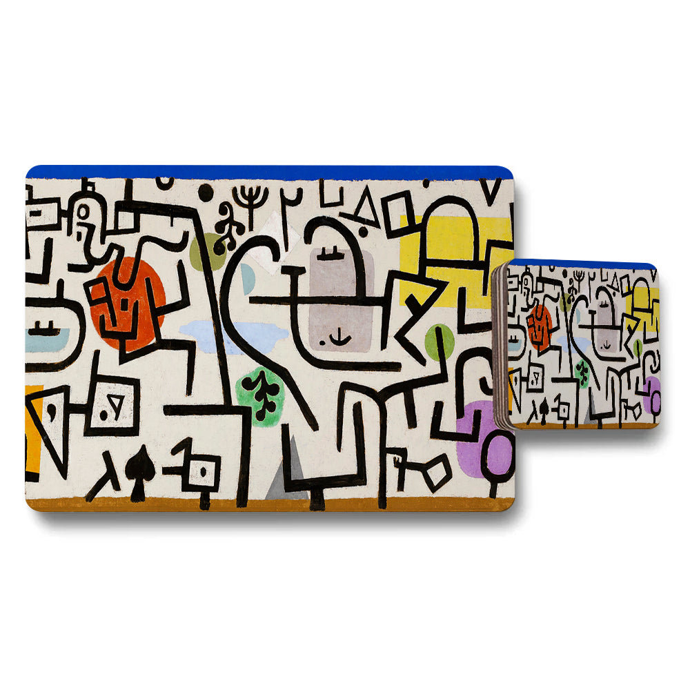 Abstract Doodle Placemat and Coaster Set Colorful Modern Art Design