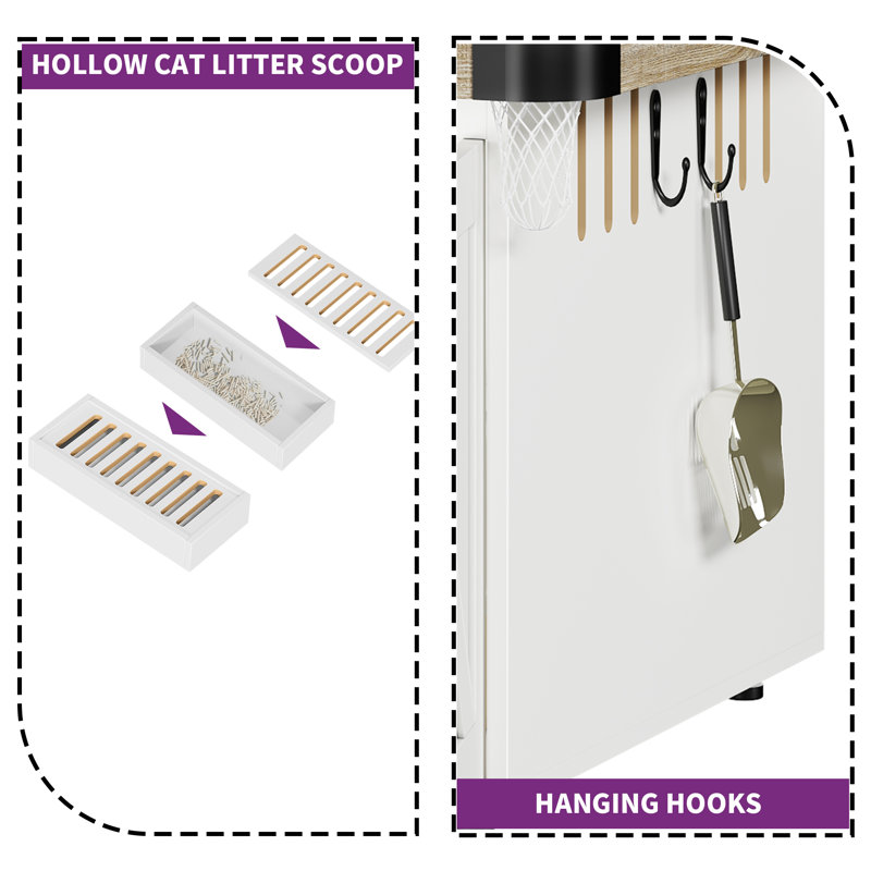 White Wooden Cat Litter Box Enclosure with Mini Pool Table