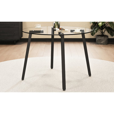 Table ronde ronde en verre trempé, 42 x 42 x 29,5 po, avec pieds en métal pour la cuisine et le salon, 42 po x 42 po x 29,5 po, idéal pour une salle à manger moderne