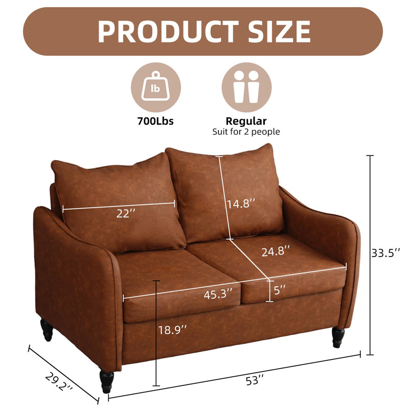 2 Seater Sofa Loveseat Couch, Brown