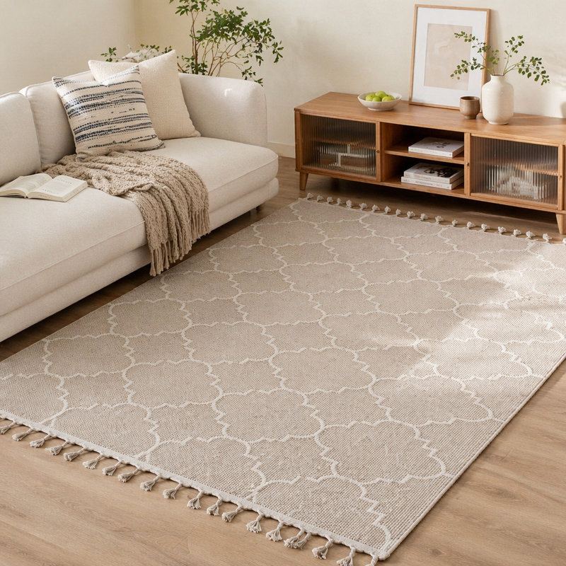8X10 Trellis Indoor Outdoor Area Rug, Ivory, Rectangle 7'9" x 10'