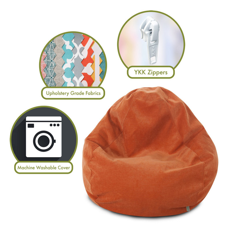 Velvet Bean Bag Chair & Lounger, 23" H x 35" W x 35" D, Orange