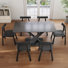 7-Piece Modern Rectangular Sintered Stone Dining Table Set With 6 Faux Leather Chairs