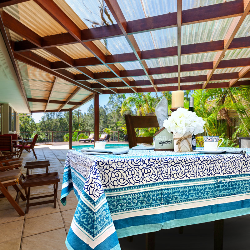 Nbad Cotton Floral Vine Tablecloth, Aqua, 60" W x 90" L