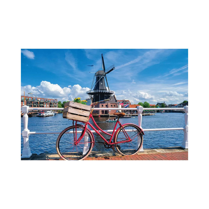 Dutch Essentials Bicycle And A Windmill by George Oze - Wrapped Canvas Print, 20.32 cm H x 30.48 cm W