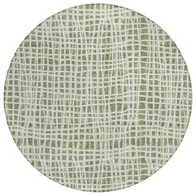 8' Green And Ivory Round Striped Washable Indoor Outdoor Area Rug