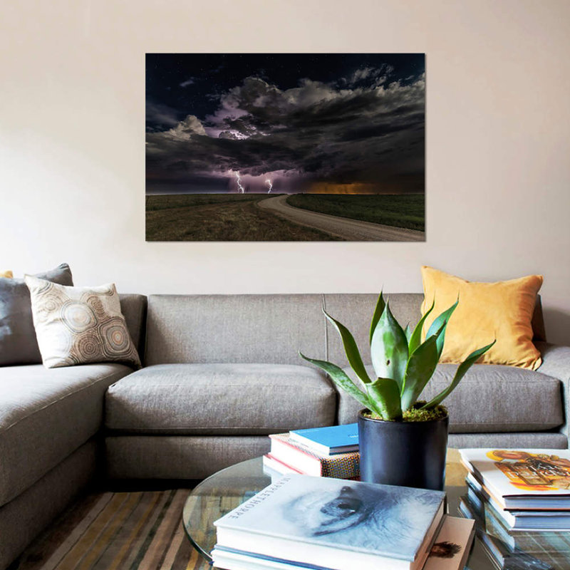 « prairie lightning », impression sur toile, H 26 po x l 40 po x P 1,5 po, Toile tendue, Pas de tapis