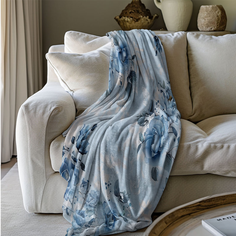 Shabby Elegance Blue Roses - 1 pièce Sherpa Premium, Lit simple