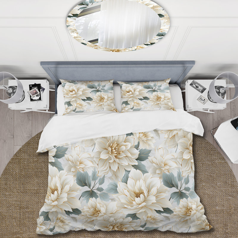 Ensemble de housse de couette blanche Mandalas Chrysanthemum Boho, Housse de couette pour très grand lit et 2 très