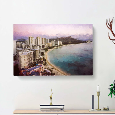 Dusk View of Waikiki Beach in Abstract - Wrapped Canvas
