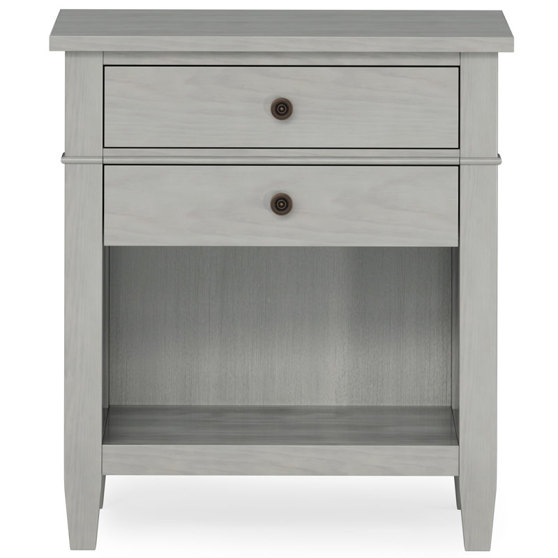 Carlton Fog Grey Solid Wood 2-Drawer Nightstand