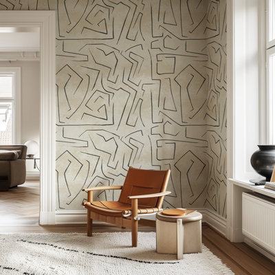 Papier peint motif abstrait graffiti beige