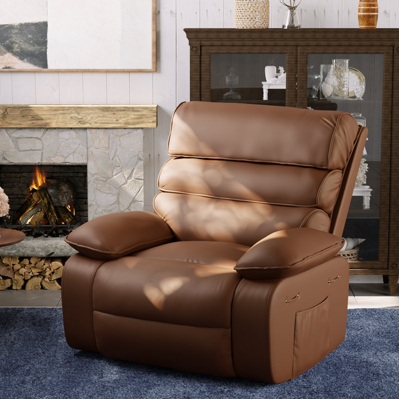 Fauteuil inclinable en similicuir de 34 po de large avec massage et chauffage Dendrick, Brun