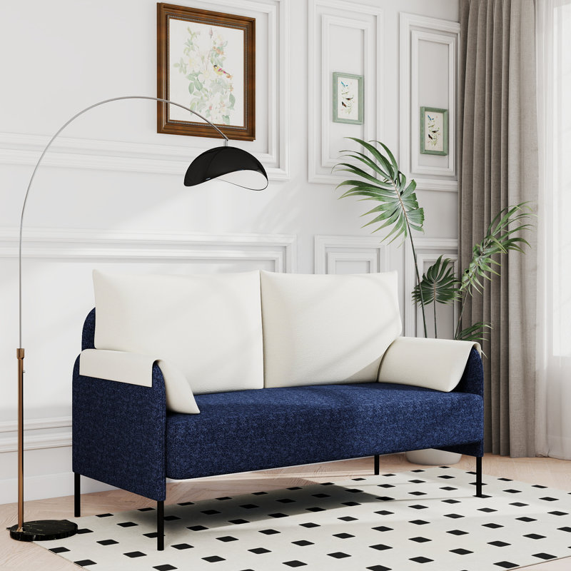 53.25" W Modern Fabric Upholstered Loveseat With Black Metal Legs, Navy