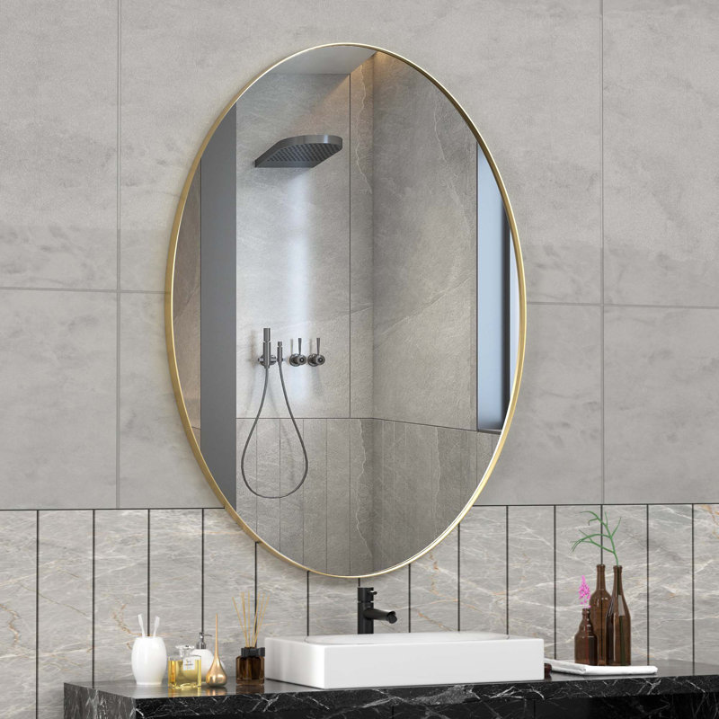 Miroir de salle de bain ovale, Or brossé, 36 po x 24 po