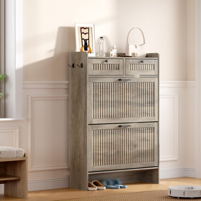 29.92" W 16-Pair Shoe Storage Cabinet with 2 Storage Drawers